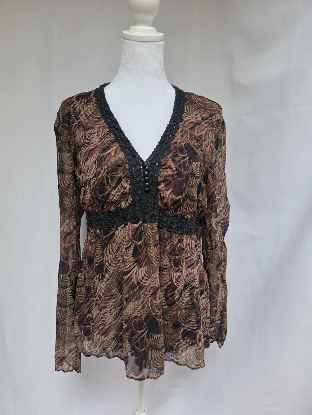 Axcess Liz Claiborne Y2K Sheer Mesh Whimsigoth Boho Top Size 10